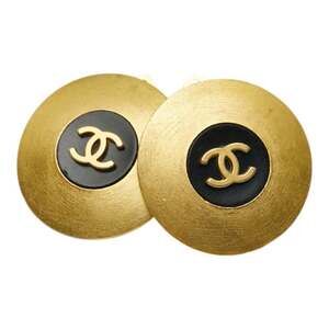 CHANEL Coco Mark Round Earrings, Vintage Gold and Black Plated, Women's